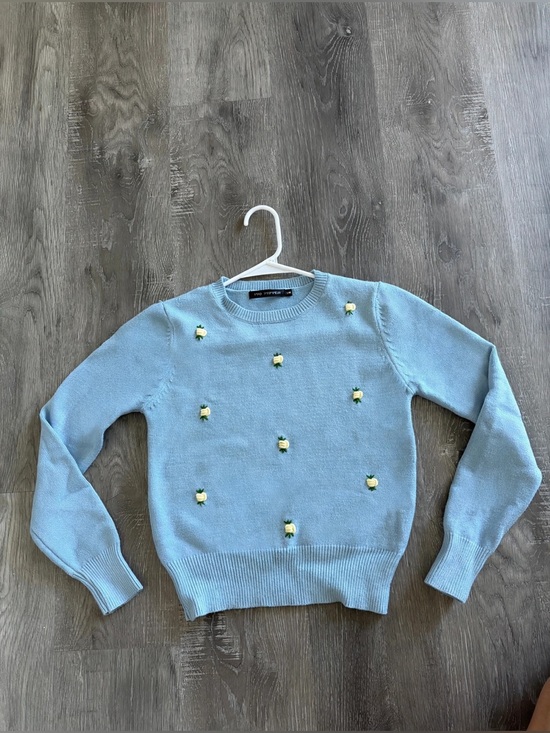 Pink Pepper Sweaters - Pink Pepper Light Blue Floral Embroidered Knit Sweater | Size S/M